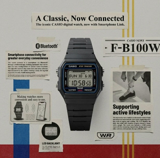 Casio Classic F-B100W Digital Step Tracker (38.1mm) Digital Display / Black Bio-Resin Band