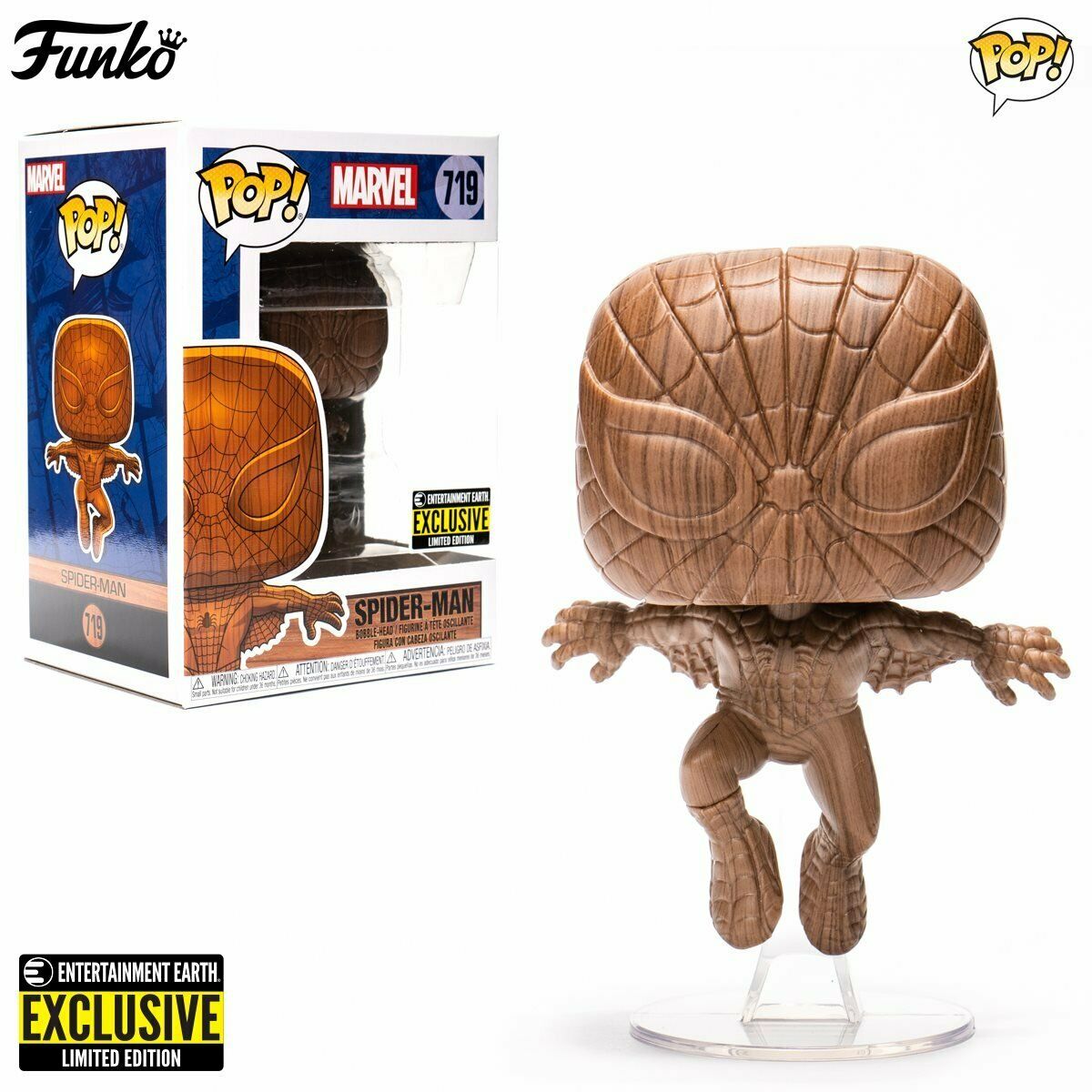 Spider-Man Wood Deco POP Vinyl Figure #719 Funko EE Exclusive Marvel New